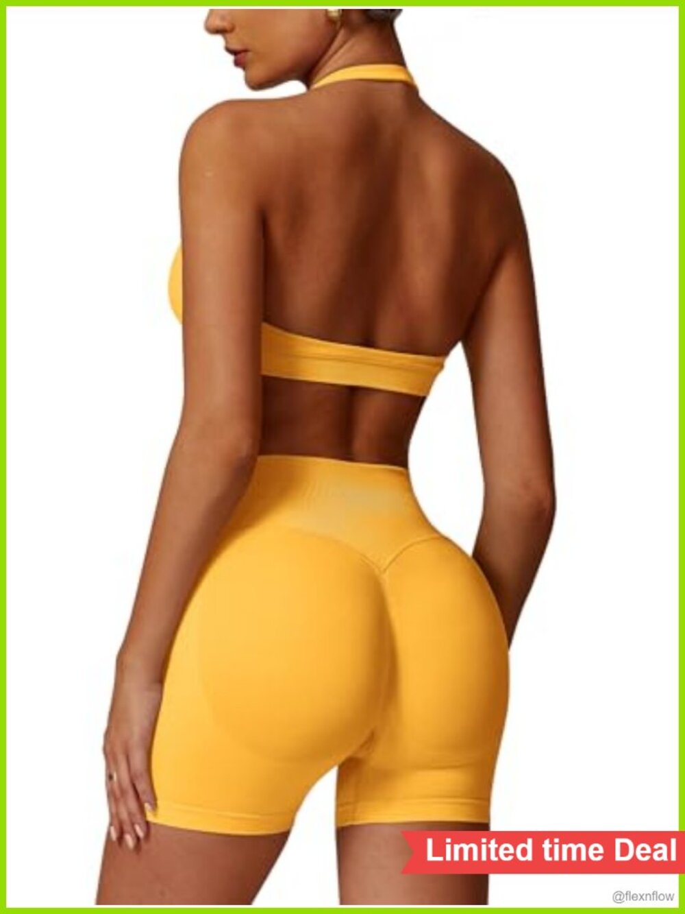 ABOCIW Seamless 2 Piece Workout Set Halter Sports Bra Scrunch Shorts